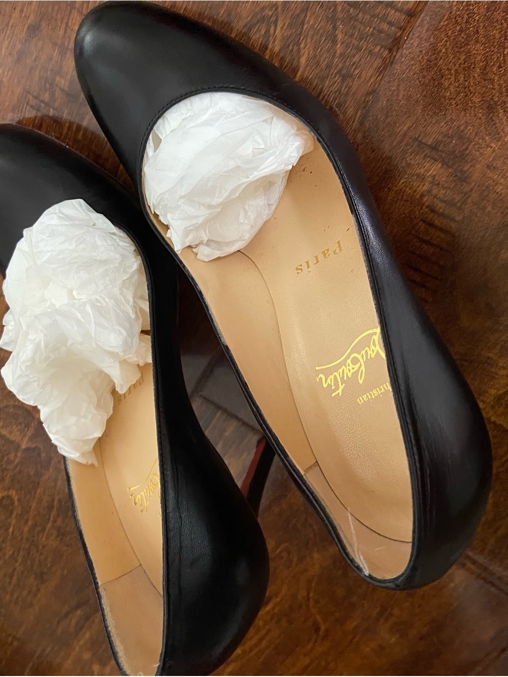 Christian Louboutin Black Leather Round-Toe Pumps with Red Soles